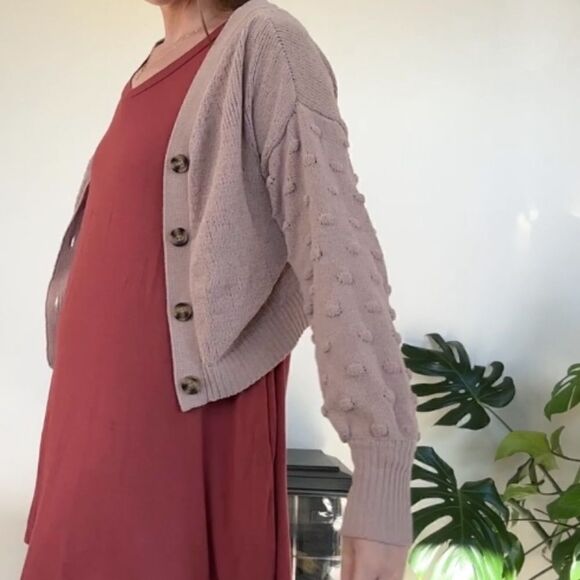Moon & Madison Knit Bubble Polka Dot Sleeve Crop Cardigan L - Picture 5 of 14